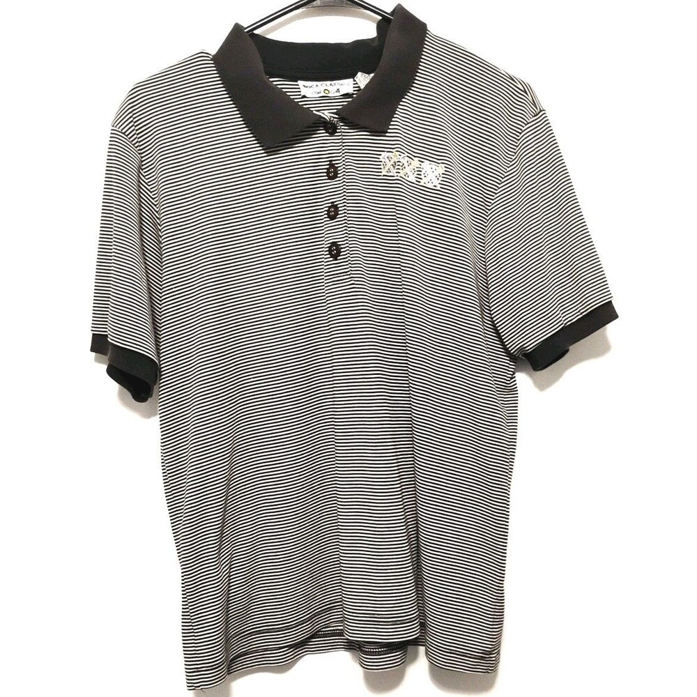 Boca Classics Polo Shirt Mens Medium Black Striped Golf Casual Short Sleeve